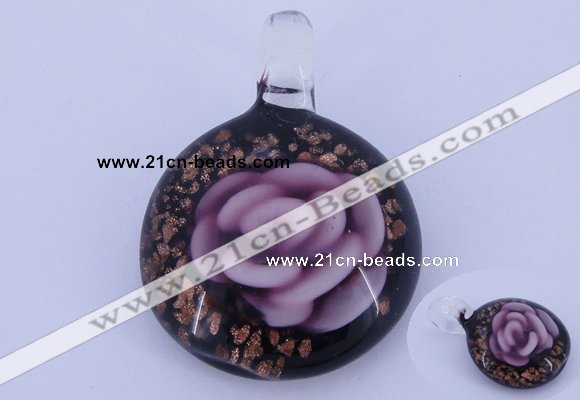 LP42 13*31*43mm flat round inner flower lampwork glass pendants