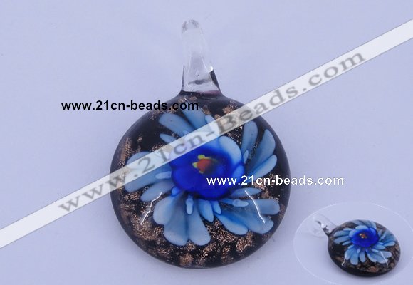 LP43 16*33*45mm flat round inner flower lampwork glass pendants