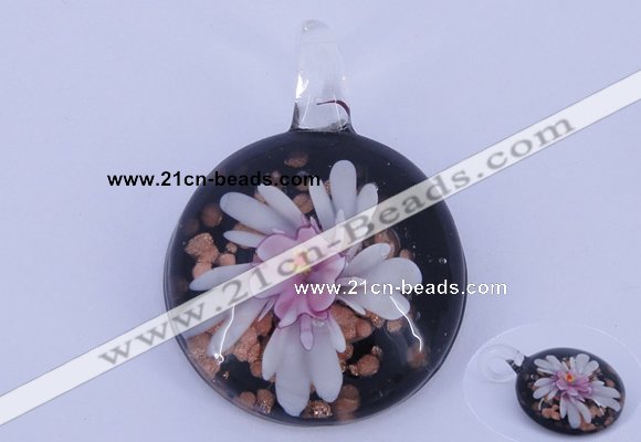 LP44 14*33*45mm flat round inner flower lampwork glass pendants