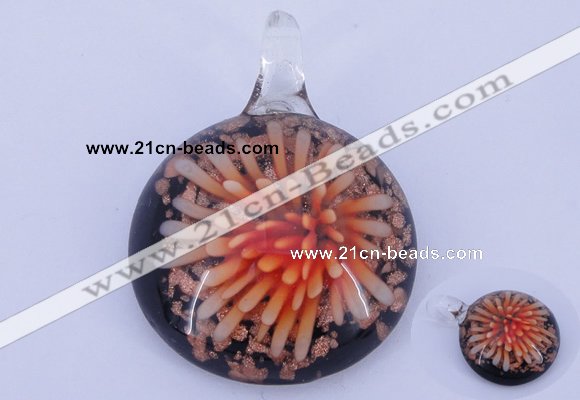 LP45 13*32*43mm flat round inner flower lampwork glass pendants