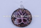 LP46 13*34*45mm flat round inner flower lampwork glass pendants