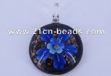 LP47 13*35*46mm flat round inner flower lampwork glass pendants