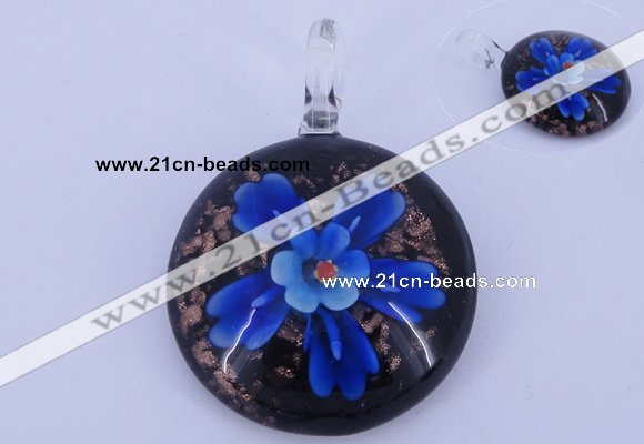 LP47 13*35*46mm flat round inner flower lampwork glass pendants