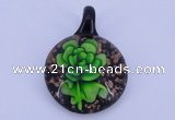 LP51 13*33*45mm flat round inner flower lampwork glass pendants