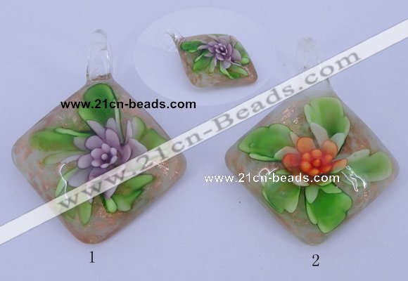 LP56 12*38*48mm diamond inner flower lampwork glass pendants