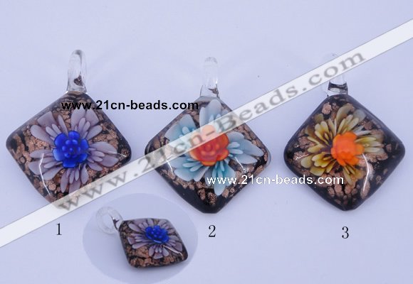 LP57 12*36*46mm diamond inner flower lampwork glass pendants