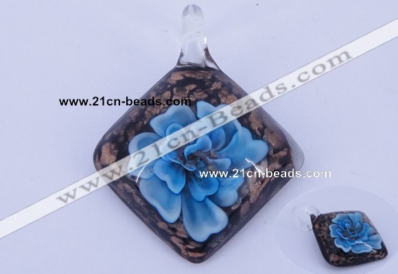 LP59 12*38*48mm diamond inner flower lampwork glass pendants