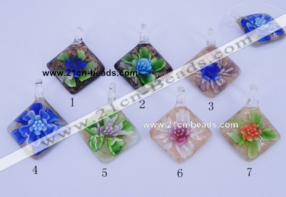 LP70 12*38*48mm diamond inner flower lampwork glass pendants