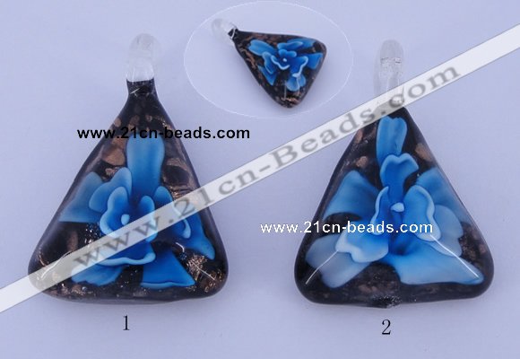 LP71 11*32*44mm triangle inner flower lampwork glass pendants