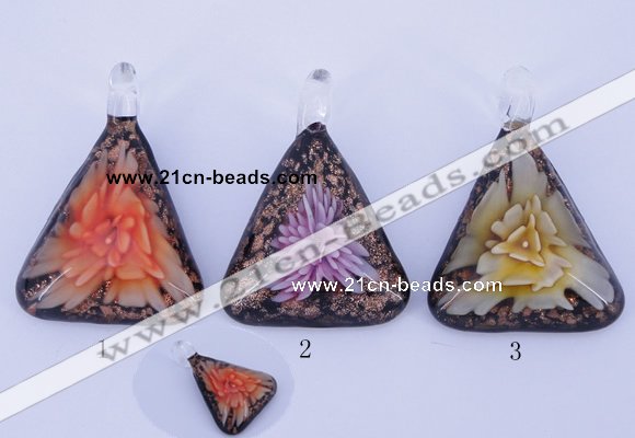 LP72 11*33*47mm triangle inner flower lampwork glass pendants