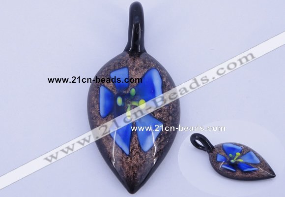 LP82 12*27*56mm leaf inner flower lampwork glass pendants