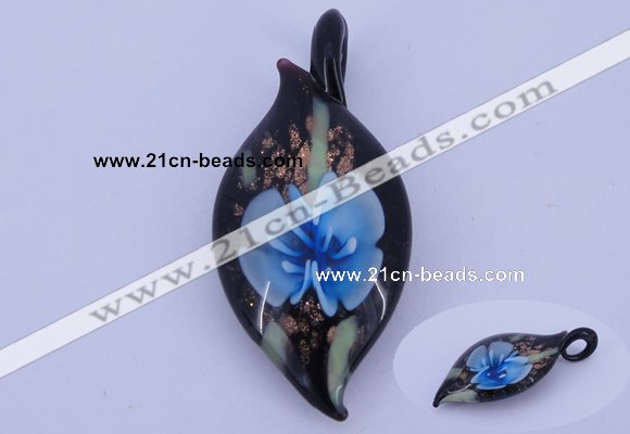 LP84 13*26*58mm leaf inner flower lampwork glass pendants