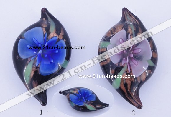 LP85 14*27*50mm leaf inner flower lampwork glass pendants