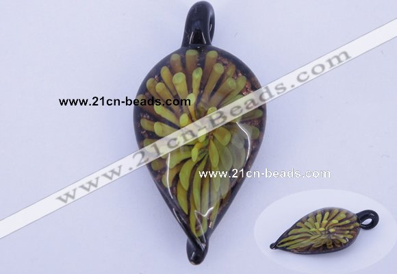 LP90 13*25*53mm leaf inner flower lampwork glass pendants