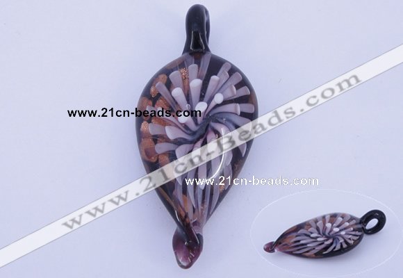 LP91 13*27*60mm leaf inner flower lampwork glass pendants