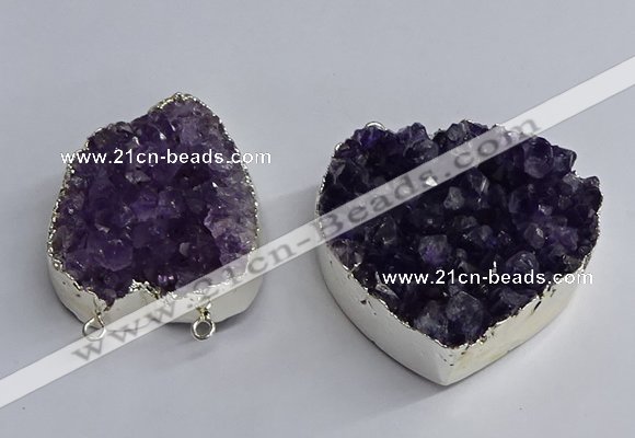 NGC1322 45*50mm - 50*60mm heart druzy amethyst connectors