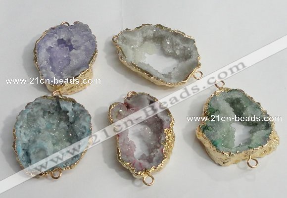 NGC141 30*40mm - 35*45mm freeform plated druzy agate connectors