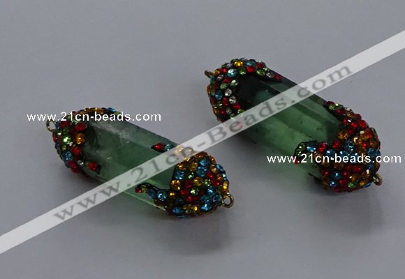 NGC1464 15*40mm - 15*45mm faceted nuggets green fluorite connectors