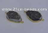 NGC1524 18*28mm freeform druzy quartz gemstone connectors wholesale