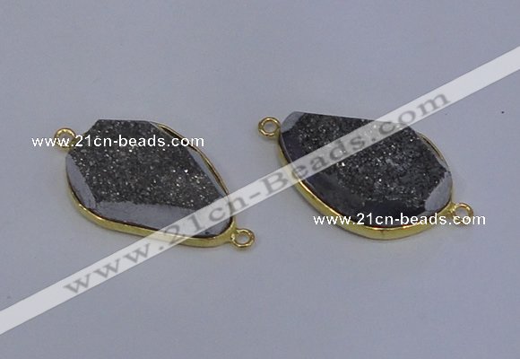 NGC1524 18*28mm freeform druzy quartz gemstone connectors wholesale