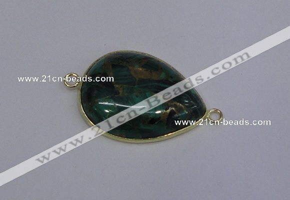 NGC1550 22*30mm teardrop malachite & pyrite gemstone connectors