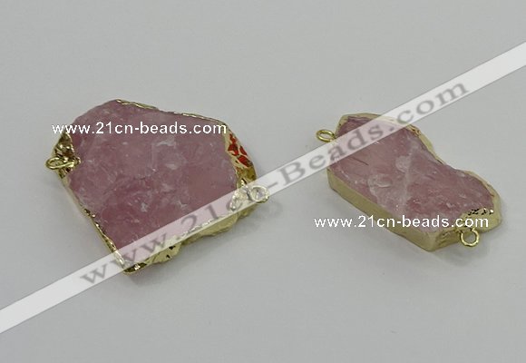 NGC1560 18*25mm - 30*35mm freeform rose quartz connectors