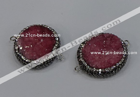 NGC1624 20mm - 28mm flat round druzy quartz connectors wholesale