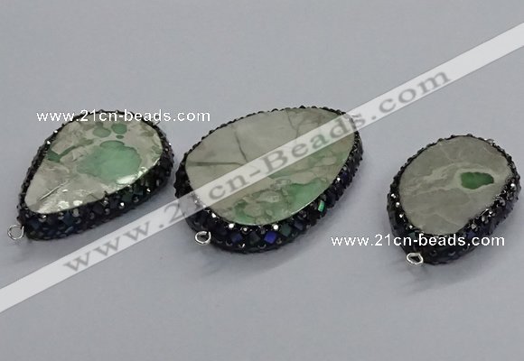 NGC1747 25*35mm - 30*45mm freeform green apple jasper connectors