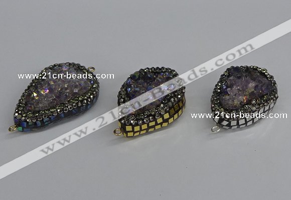 NGC1853 22*30mm - 25*35mm flat teardrop plated druzy amethyst connectors