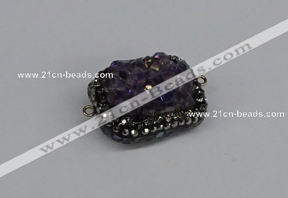 NGC1857 15*35mm - 22*30mm rectangle plated druzy amethyst connectors