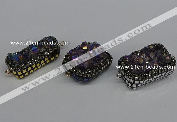 NGC1858 15*35mm - 22*30mm rectangle plated druzy amethyst connectors