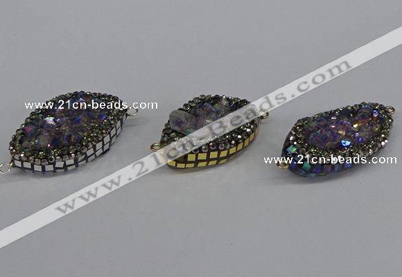 NGC1863 20*30mm - 22*35mm marquise plated druzy amethyst connectors