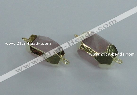 NGC339 15*20mm - 18*25mm faceted nuggets rose quartz connectors