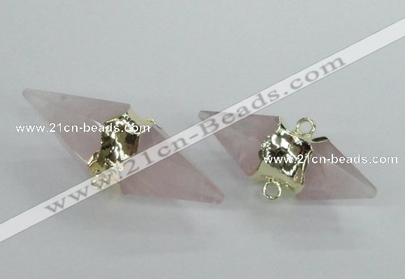 NGC347 18*30mm - 15*45mm faceted bicone rose quartz connectors