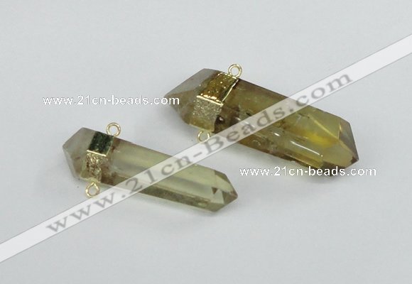 NGC422 12*45mm - 15*50mm faceted nuggets lemon quartz connectors