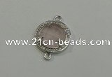 NGC5017 20mm flat round rose quartz with rhinestone connectors