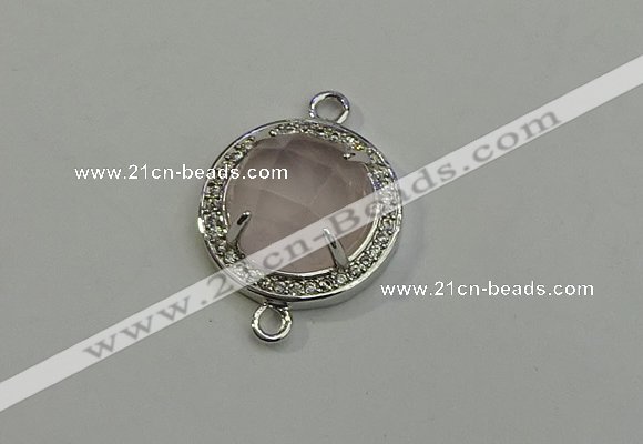 NGC5017 20mm flat round rose quartz with rhinestone connectors