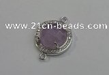 NGC5018 20mm flat round amethyst with rhinestone connectors