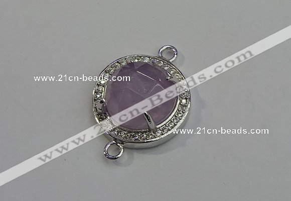 NGC5018 20mm flat round amethyst with rhinestone connectors