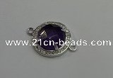 NGC5019 20mm flat round amethyst with rhinestone connectors