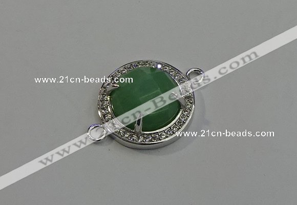 NGC5020 20mm flat round green aventurine with rhinestone connectors