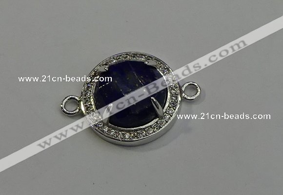 NGC5022 20mm flat round lapis lazuli with rhinestone connectors