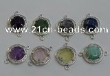 NGC5025 20mm flat round mixed gemstone connectors wholesale