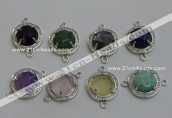 NGC5025 20mm flat round mixed gemstone connectors wholesale