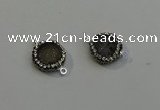 NGC5043 12mm - 14mm flat round druzy agate with rhinestone connectors