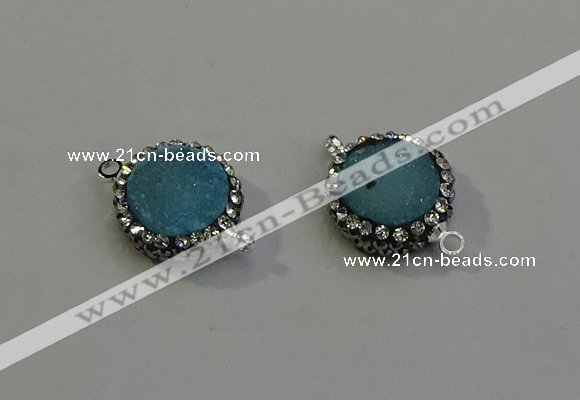 NGC5046 12mm - 14mm flat round druzy quartz with rhinestone connectors