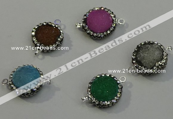 NGC5050 12mm - 14mm flat round druzy quartz with rhinestone connectors