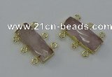 NGC5351 12*30mm - 15*30mm faceted rectangle rose quartz connectors