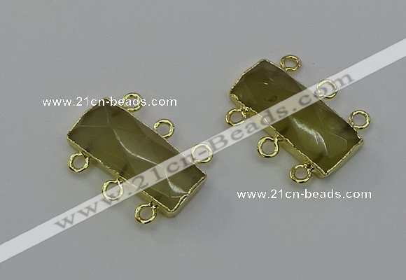 NGC5355 12*30mm - 15*30mm faceted rectangle lemon quartz connectors