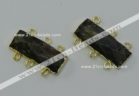 NGC5370 12*30mm - 15*30mm faceted rectangle labradorite connectors